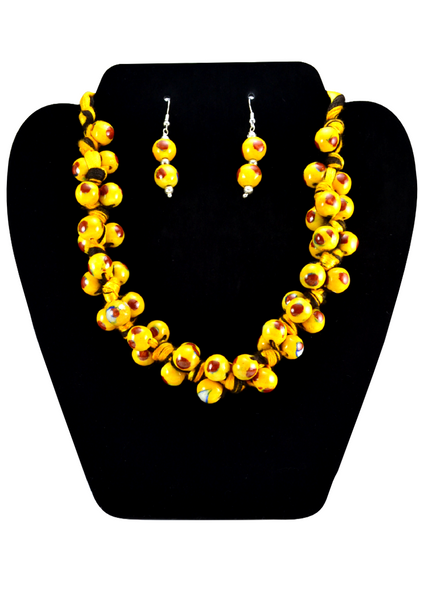 Blue Pottery Necklace set (Yellow beads)