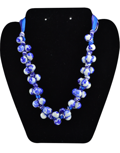 Blue Pottery Neckpiece (Dark blue beads)