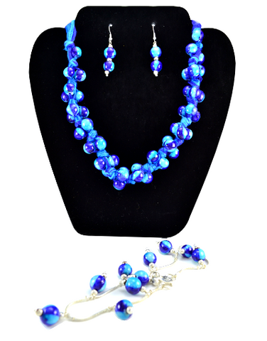 Blue Pottery Necklace set (Blue beads)