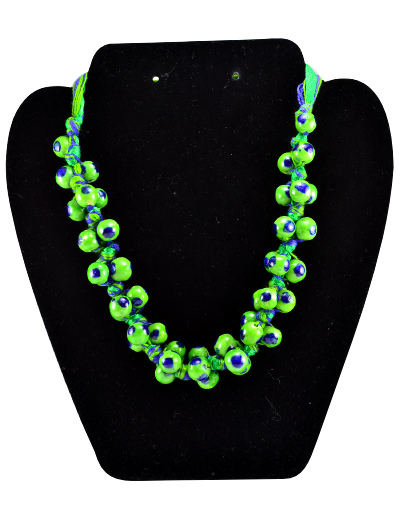 Blue Pottery Neckpiece (Green beads)