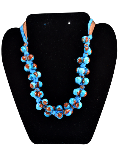 Blue Pottery Neckpiece (Light blue-brown beads)